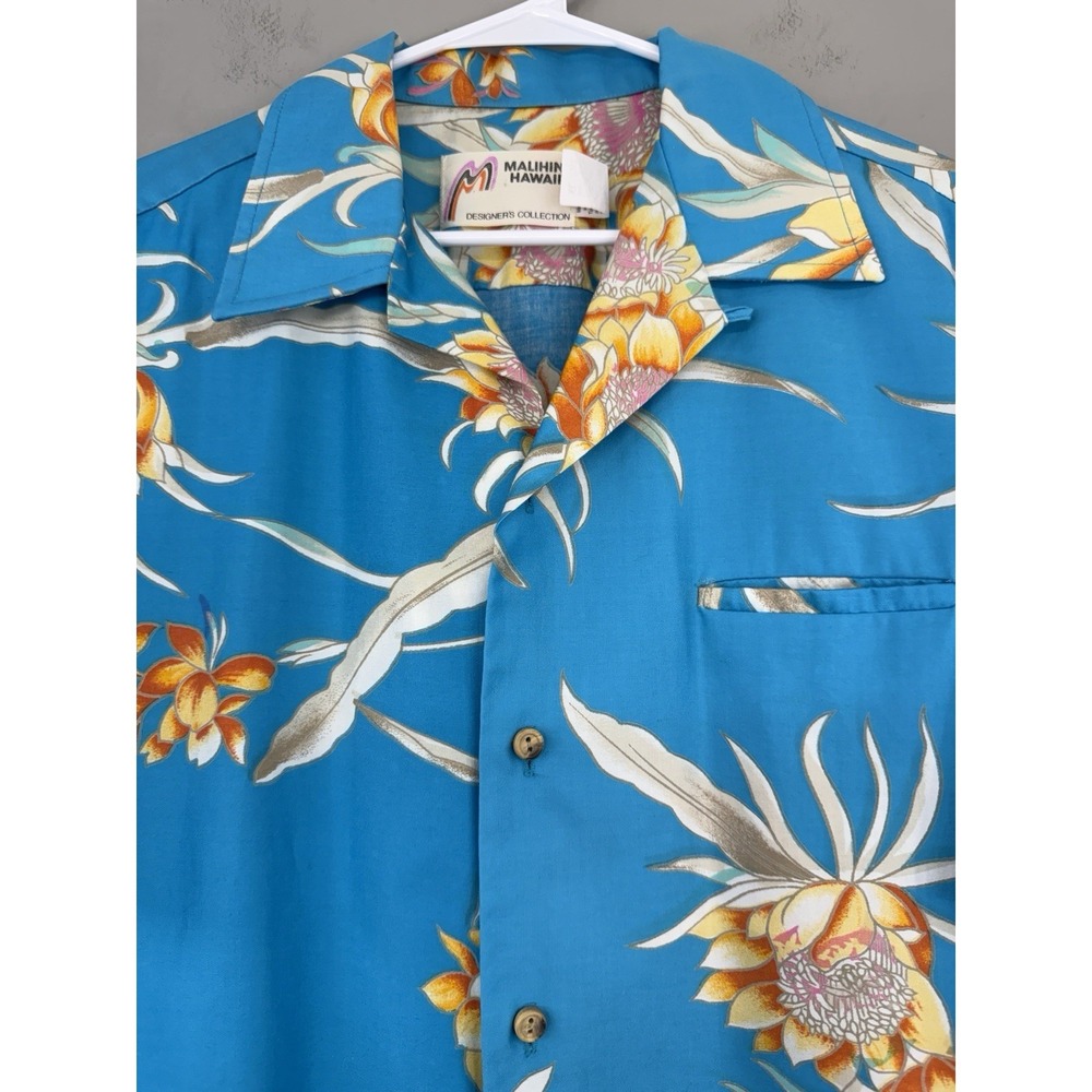 Vtg Malihini Hawaii Shirt Men's XL Designer's Collection Loop Collar Floral